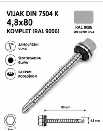 VIJAK DIN 7504 K 4,8x80 KOMPLET (RAL 9006)